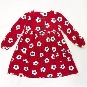 Le Top Red Corduroy Dress w/ Flowers Sz 4 EUC